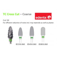 Edenta TC Cross Cut - COARSE Burs - Green Band (For efficient reduction of resins - tray materials - plaster) - 1pc - Options Available